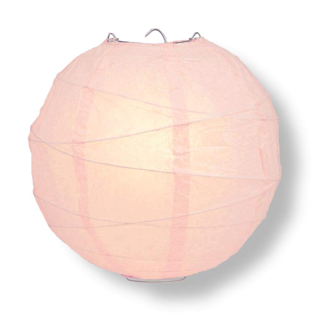 PaperLanternStore.com 8 Inch Rose Quartz Pink Round Paper Lantern, Crisscross Ribbing, Hanging Decoration