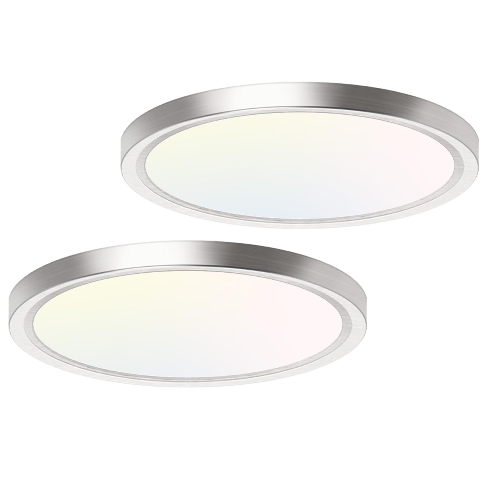 hepside 2PACK Flush Mount LED Ceiling Light Fixture Brushed Nickel, 12Inch 28W, Dimmable 3000K-4500K-6000K 3 Color Selectable Ceiling Lamp 3200LM Low Profile Ceiling Light for Kitchen Bedroom Hallway