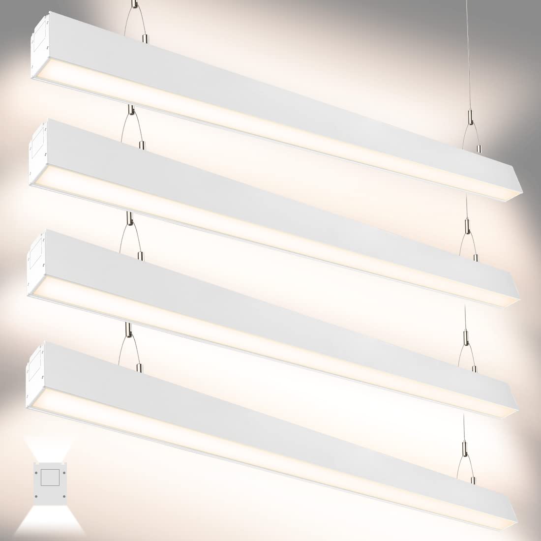 DAKASON 4FT Linkable LED Linear Light, 35W Down 15W Up, Dimmable, 3/4/5000K CCT, Aluminum, White, 