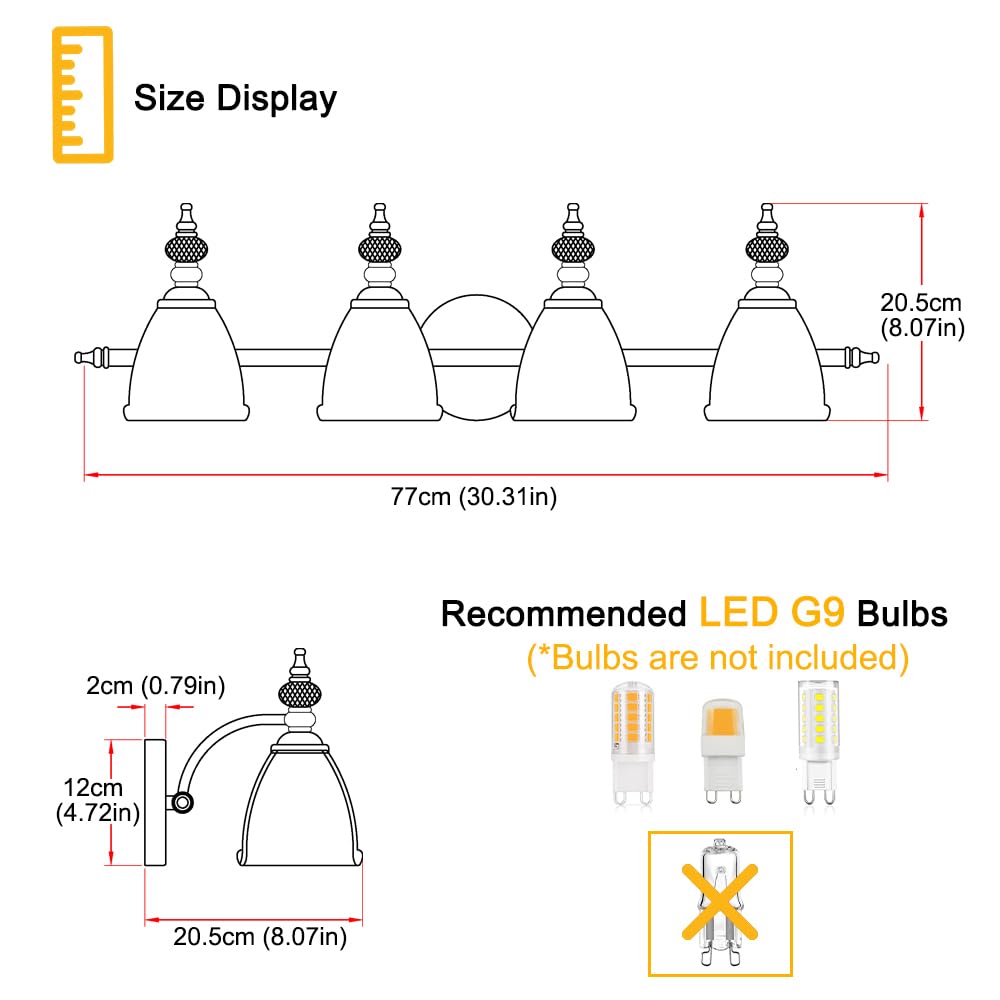 Ditoon Gold Bathroom Light Fixtures 4 Lights, Antique Brass Vanity Light, Bathroom Vanity Light Over Mirror, Vintage Bathroom Li