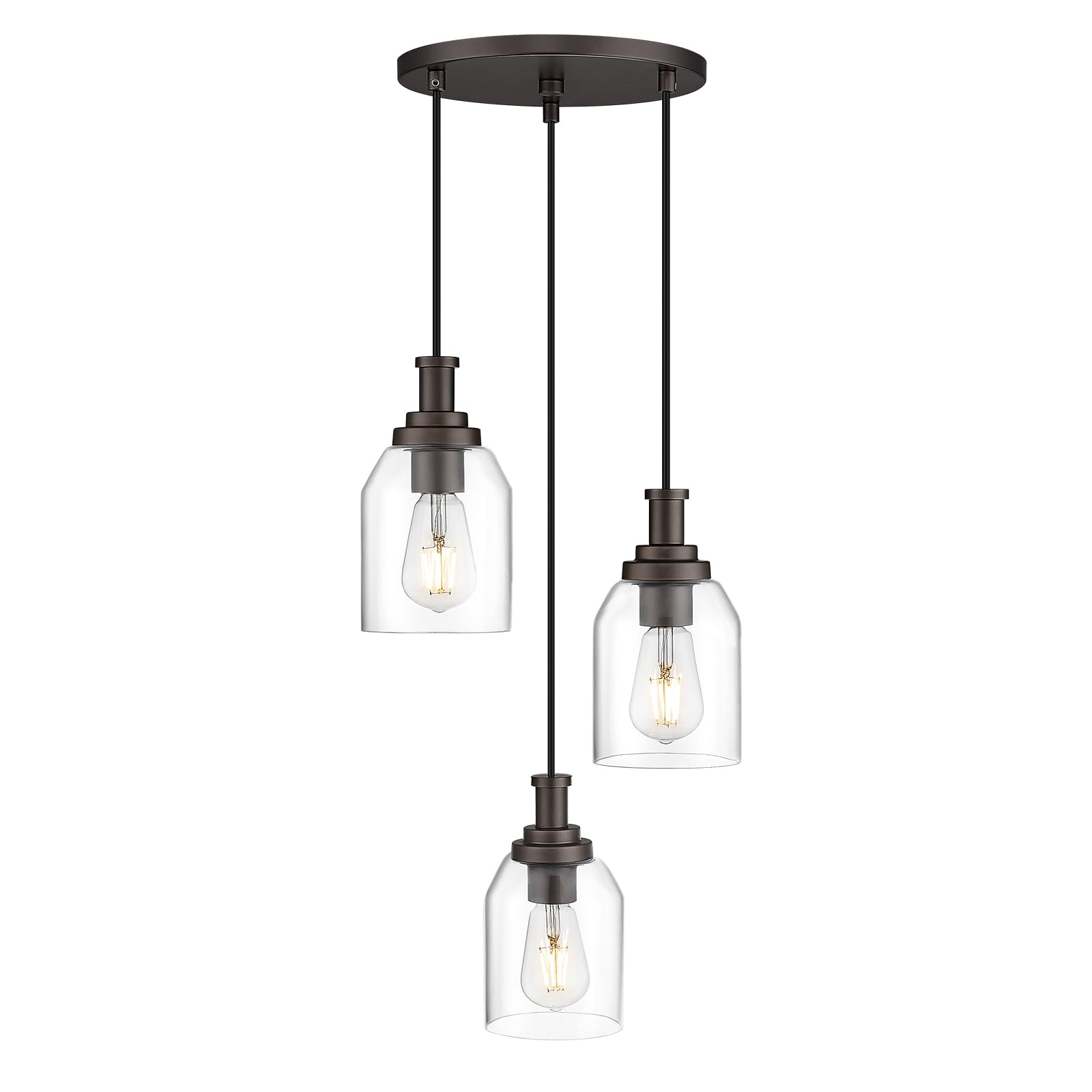 zeyu 3-Light Pendant Lighting, Adjustable Farmhouse Cluster Pendant Light for Kitchen Dining Room, Oil Rubbed Bronze Finish with