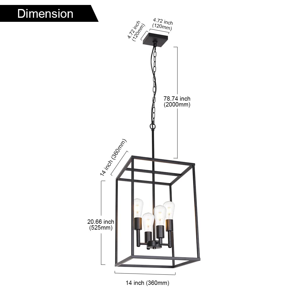 VINLUZ 4 Light Industrial Metal Farmhouse Pendant Chandelier, Black, Model 270-4BL, Ideal for Dining Room, Foyer, Cafe, Bar