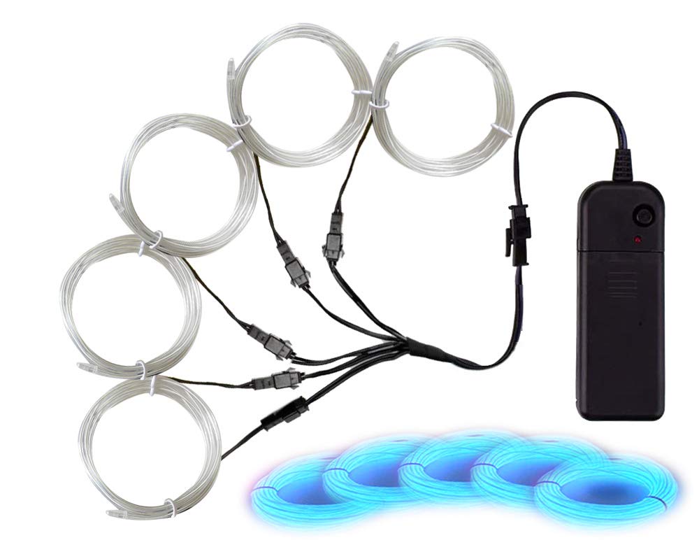 MaxLax Ice Blue EL Wire, Noise Reduction Neon Lights Wire 5 in 1 Meter, Electroluminescent Wire for Halloween, Christmas Party, 