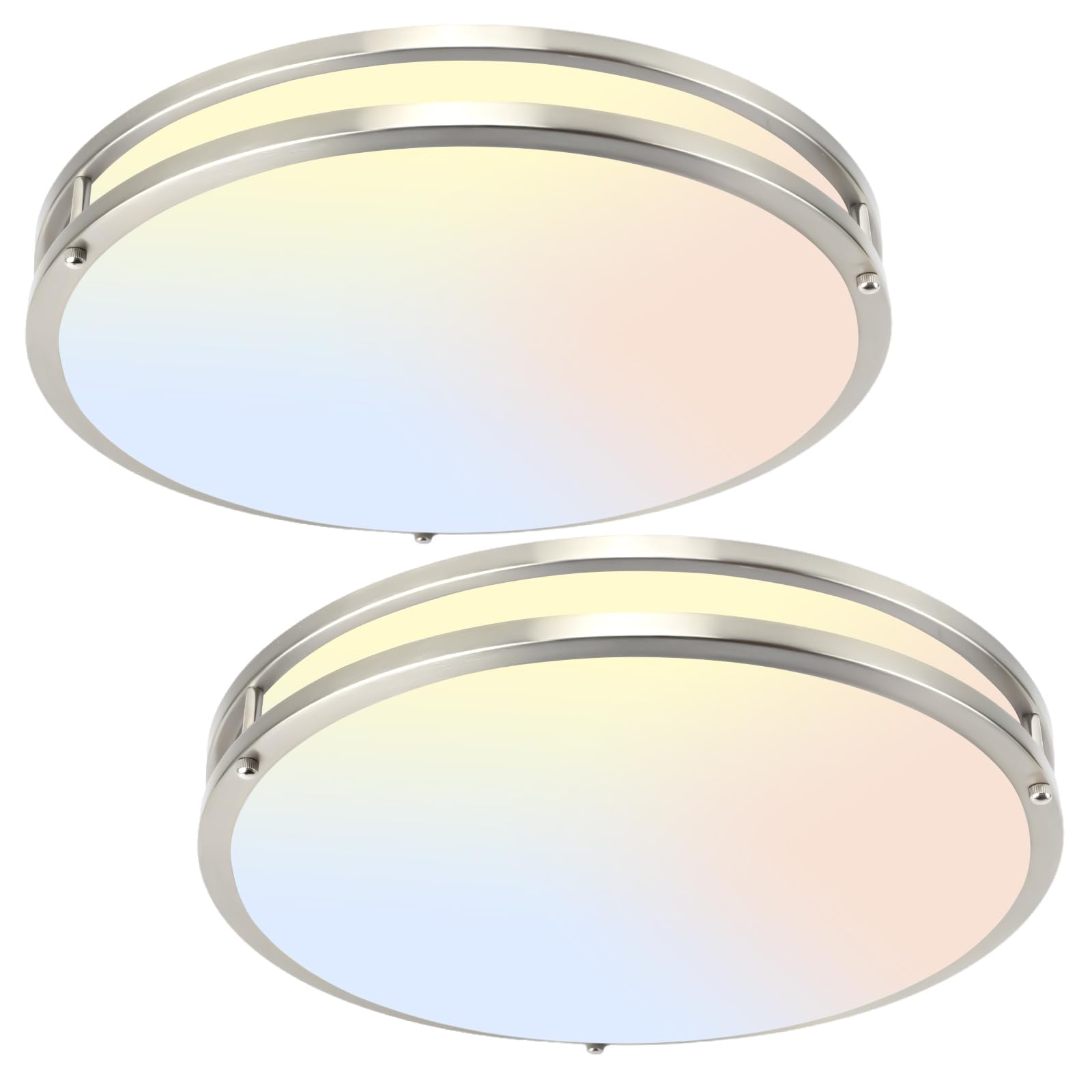 16Inch Led Ceiling Light Fixtures, Flush Mount Light Fixtures50W, 5Cct Adjustable 2700K 3000K 4000K 5000K 6500K, Close To Ceiling Light For Kitchen Bathroom Kitchen Bedroom Brushed Nickel 2 Packs