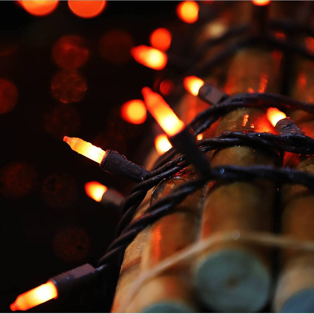 Lamphome Super-Bright Extendable Orange Halloween Lights Decoration 100Lights 19.6Ft Ul Certified Mini Bulb String Lights Set For Outdoor Halloween Home Christmas Tree Garden Holiday Party Patio Decor