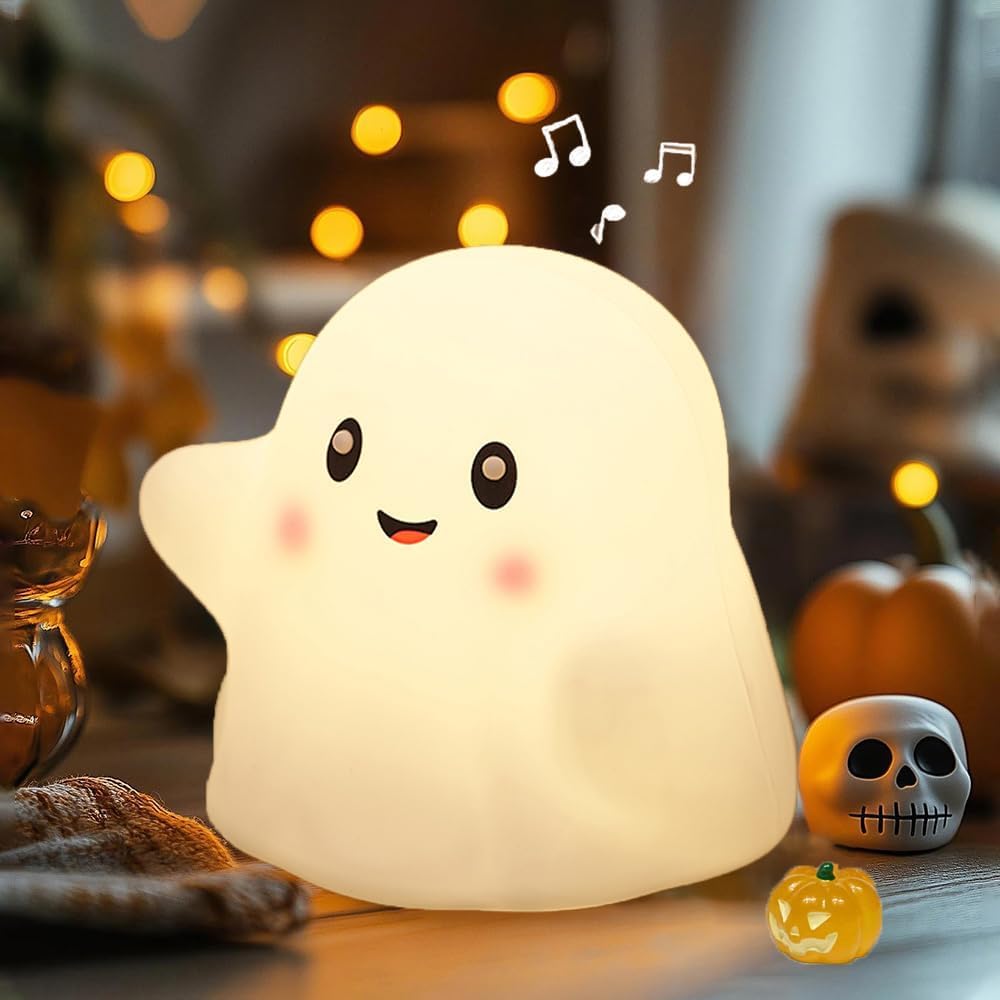 Ghost Night Light for Kids,Halloween Night Light with 13 Interactive Sound Effects ,Cute Silicone Light with 3 Levels of Brightn