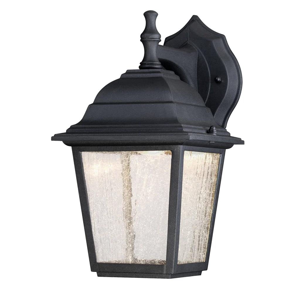 Westinghouse One-Light Dimmable LED Outdoor Wall Fixture, Model 6400100, Plastic, Black Finish with Clear Seeded Glass