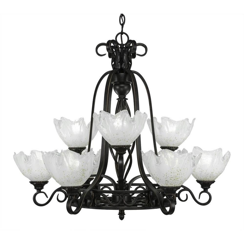 Toltec Lighting 869-DG-755 Elegantn++ - Nine Light 2-Tier Chandelier, Dark Granite Finish with Gold Ice Glass