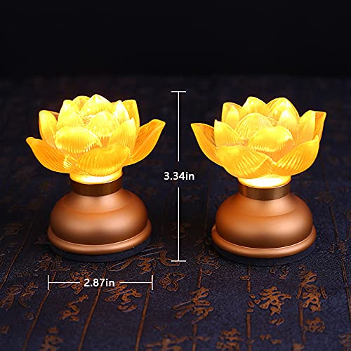 Omeet LED Glazed Lotus Buddhist Lamp - USB Rechargeable, 3.5 inches, Copper Gold - Temple Decoration & Faith Supplies