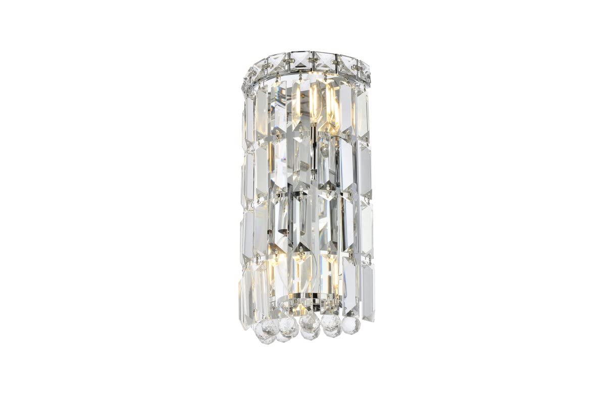 Elegant Lighting 2-Light Wall Sconce, Chrome Finish, Royal Cut Crystals, Model 2030W6C/RC, Size 6in x 12in