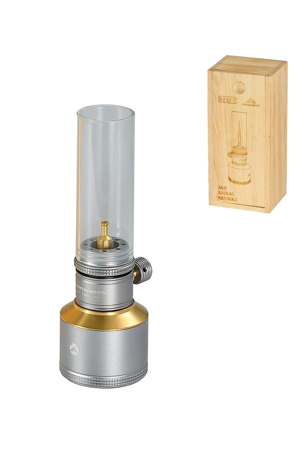 Campingmoon Camping Gas Lantern Gas Candle With Empty Tank Wooden Lantern Case T-1D15