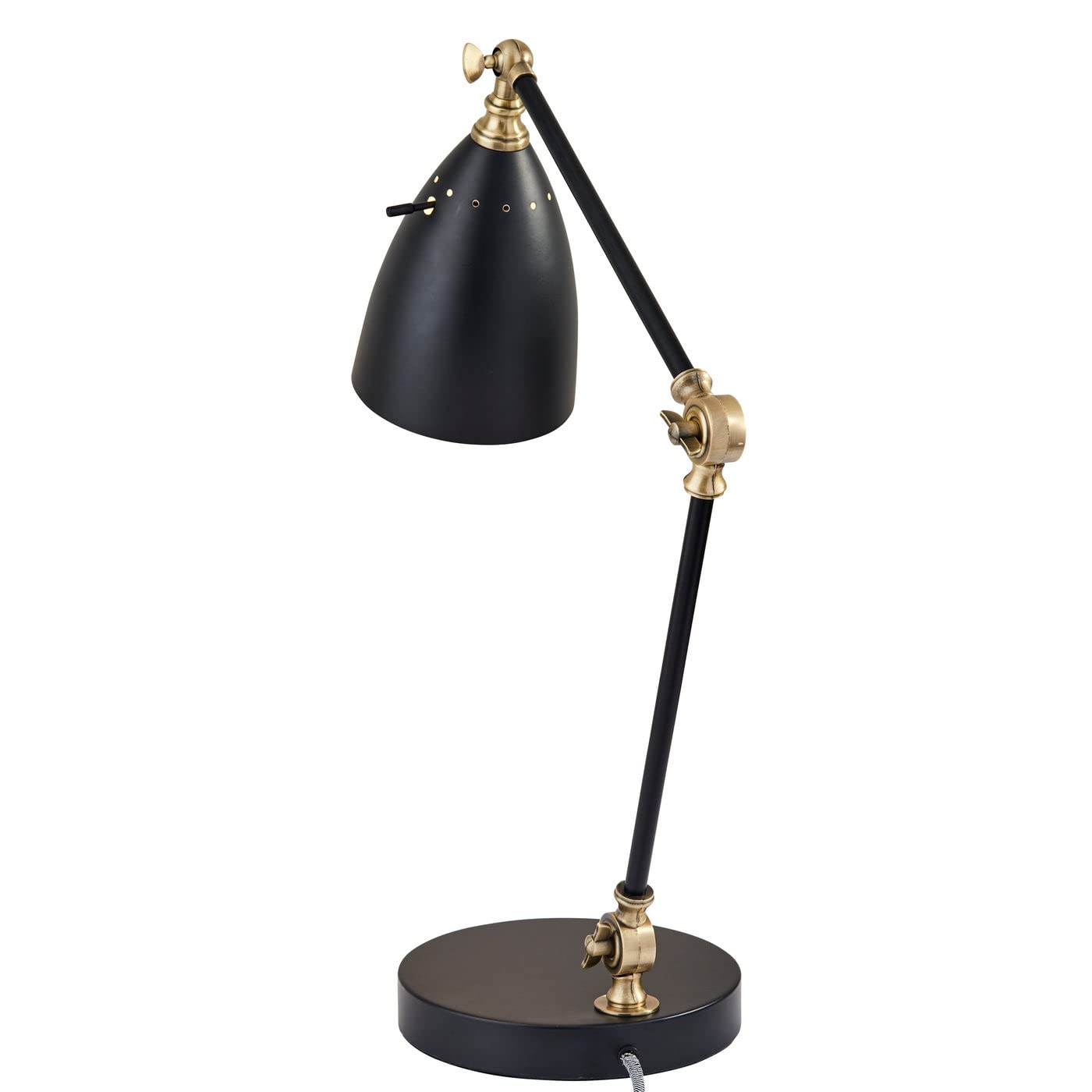 Adesso Boston Desk Lamp 3904-01, 18.5 in., Metal, Black with Antique Brass Accents, 40W Standard/LED