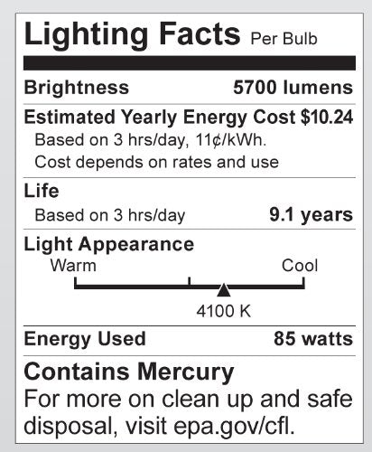 Satco S7398 Hi-Pro Spiral CFL Light Bulb, 85W (350W), 5700 Lumens, Bright White 4100K, Medium Base, Glass