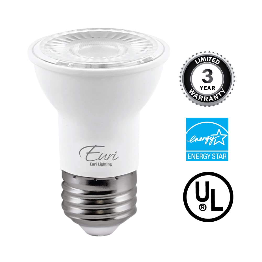 Euri Lighting Dimmable Led Par16 7W Bright White 4000K, 500Lm, E26 Base, Model Ep16-7W4040Ew, Damp Rated, Energy