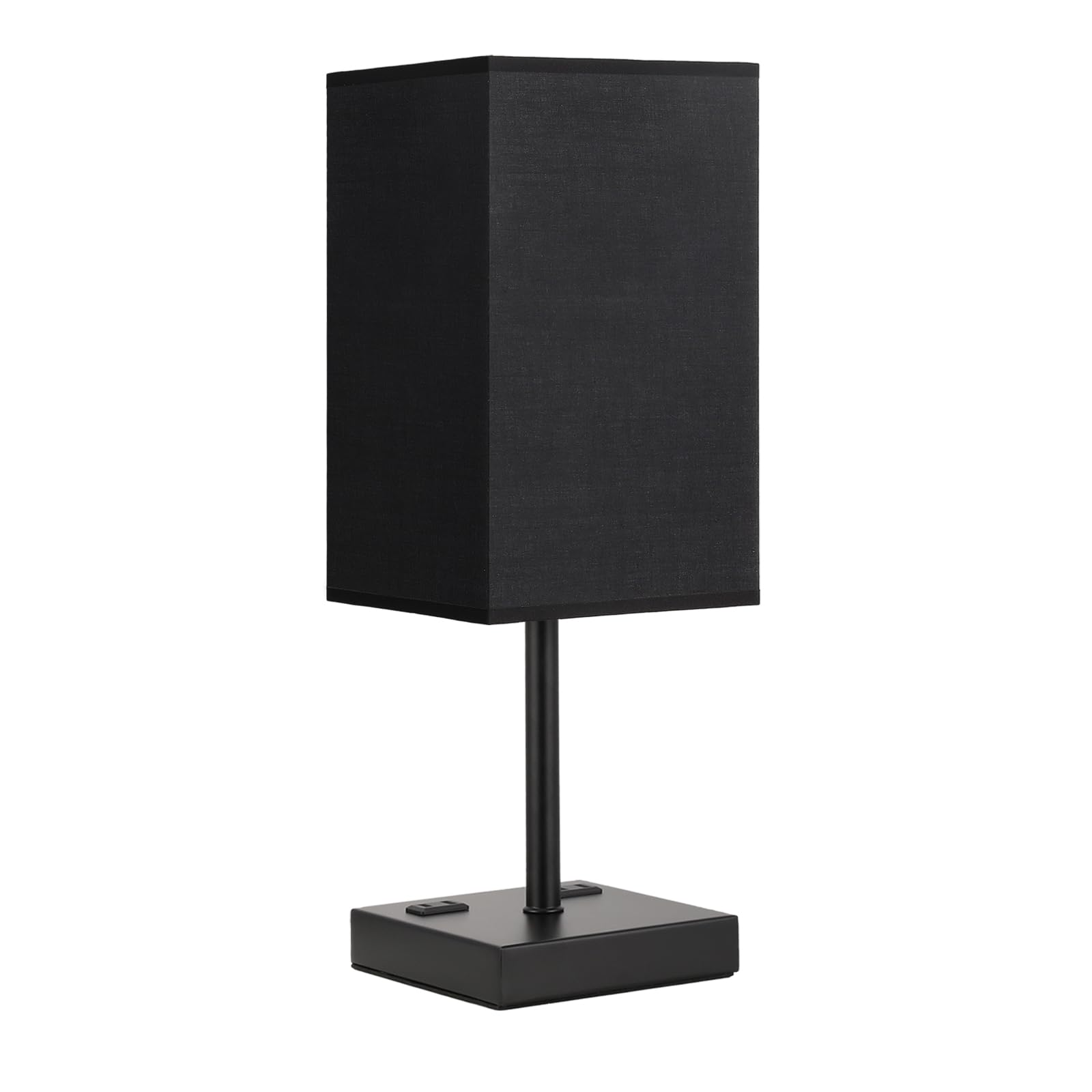 PLUS Black Bedside Lamp for Nightstand - Touch Table Lamp With Type C + A and AC Outlet, Square Charging Lamps For Bedroom Decor