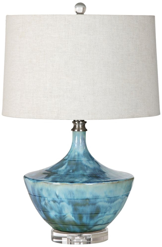 Uttermost Chasida Table Lamp - Ceramic - 1 Light - 15in Wide x 15in Deep - Blue/White - Model 27059-1