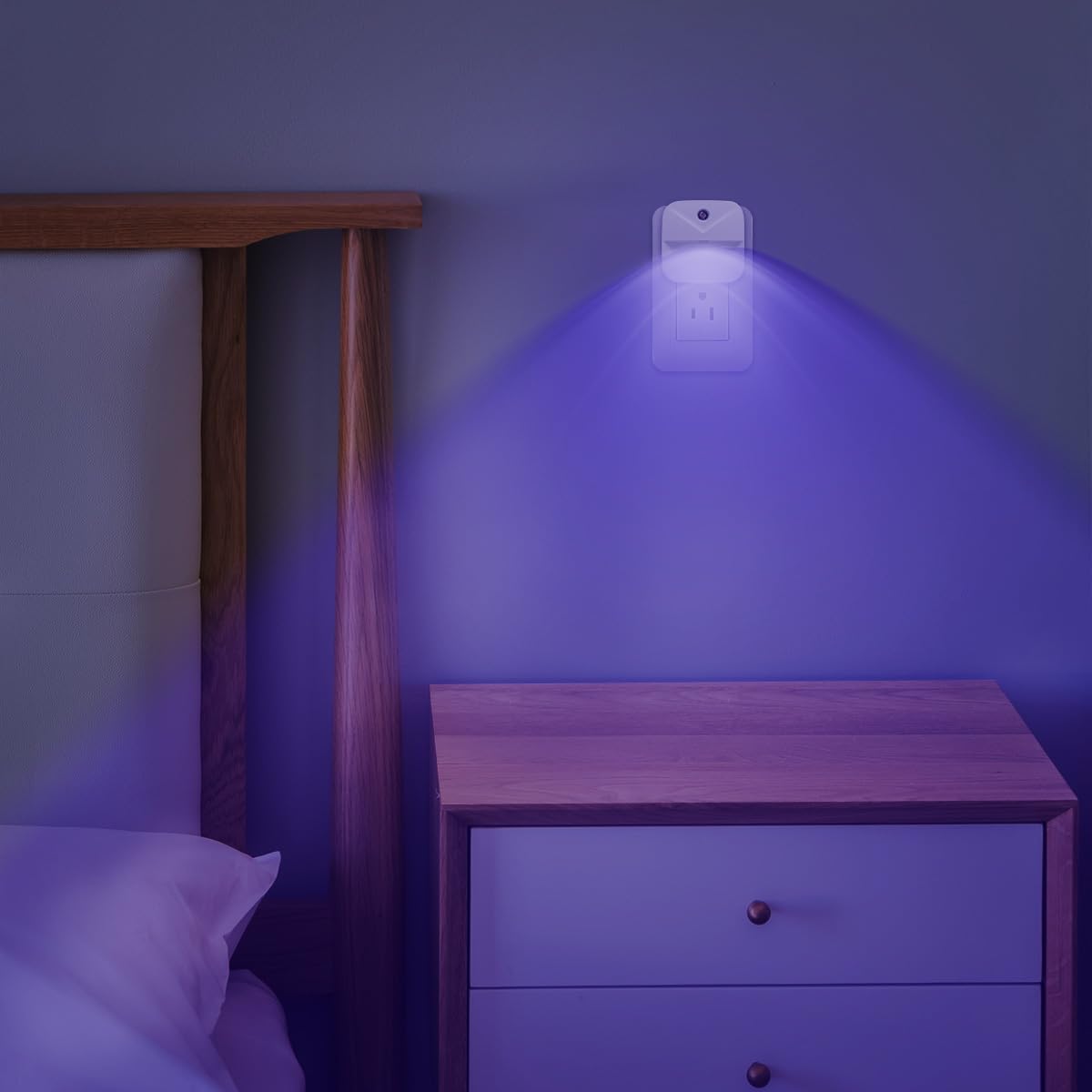 KINUR LED Night Light 6 Pack with Dusk to Dawn Sensor, Soft Glow, Blue, Model GB004