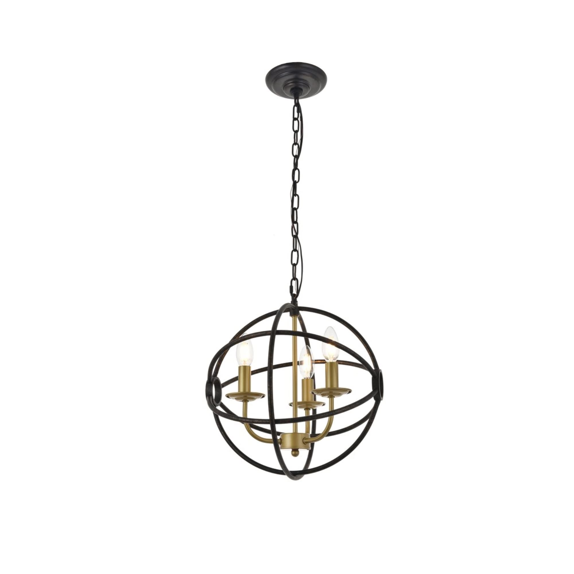 Elegant Lighting Living District Octavia 3-Light Mid-Century Metal Pendant in Brass/Dark Brown