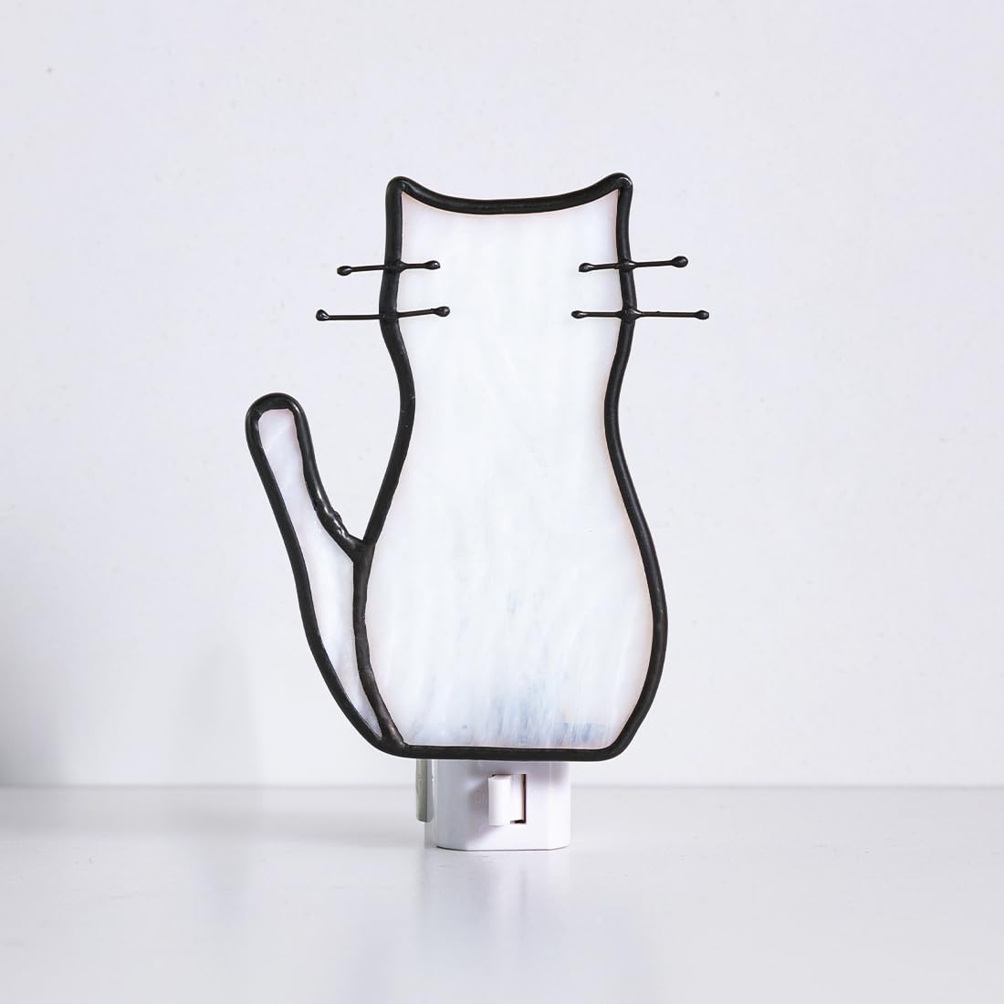 BOXCASA White Cat Night Light, Stained Glass Lamp, Warm Yellow Plug-In Night Light for Living Room, Bedroom, Hallway - Cat Gifts