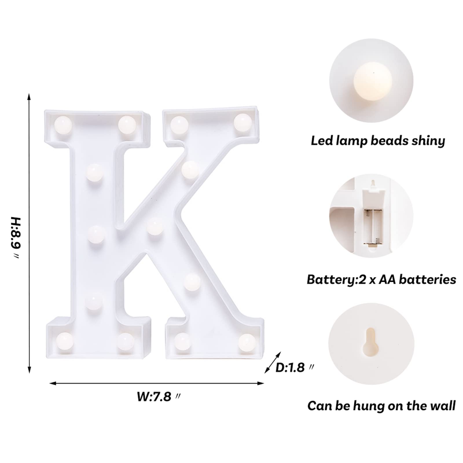 Foaky LED Letter Lights Sign for Wedding/Birthday Party, Battery Powered, Home Bar Decoration, Material: Acrylonitrile Butadiene Styrene