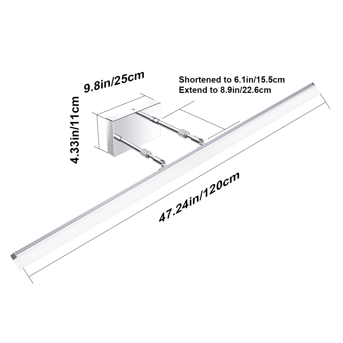 Aipsun 48 Inch Led Vanity Lights Adjustable Bathroom Vanity Light Fixtures Bathroom Lighting Fixture Over Mirror Chrome Modern V