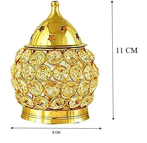 Fashion Bizz Brass Akhand Diya | Diamond Crystal Deepak/Dia | Akhand Jyot | Decorative Brass Crystal Oil Lamp | Tea Light Holder