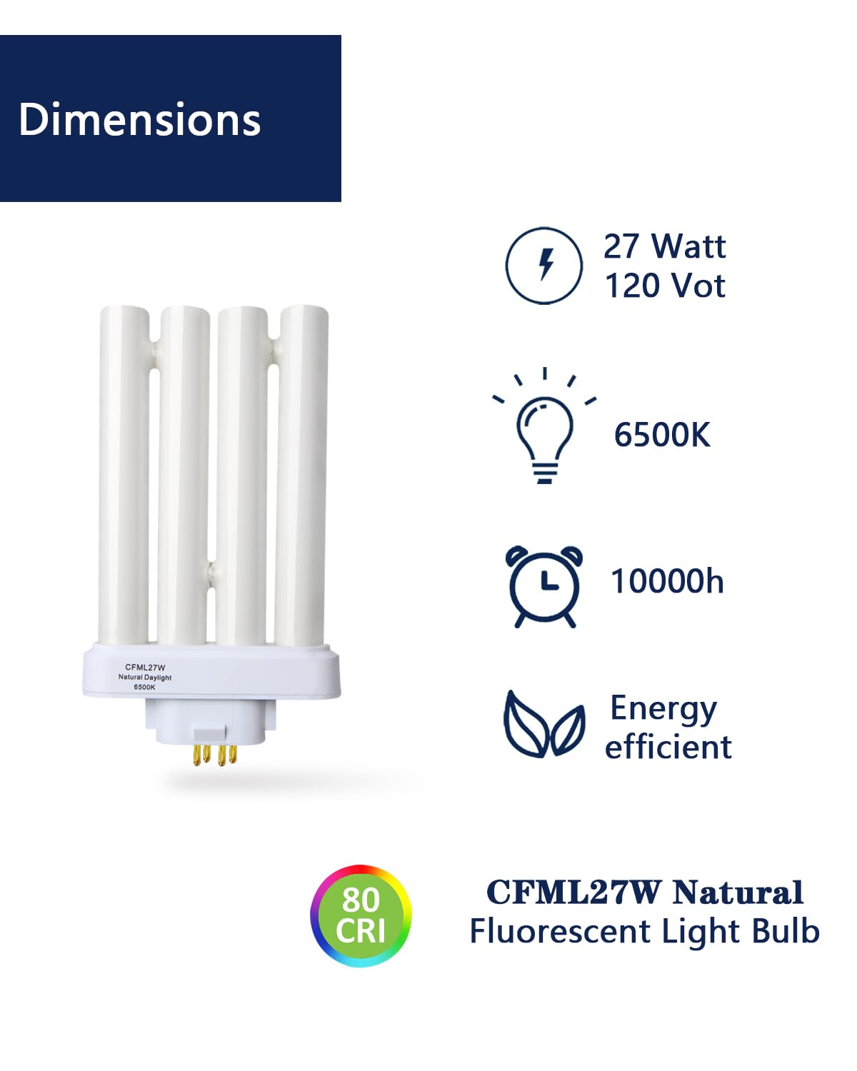 Valoisa CFML27VLX Natural Daylight Spectrum Fluorescent Light Bulb, 6500K, Glass, 1 Pack, Nature Bright