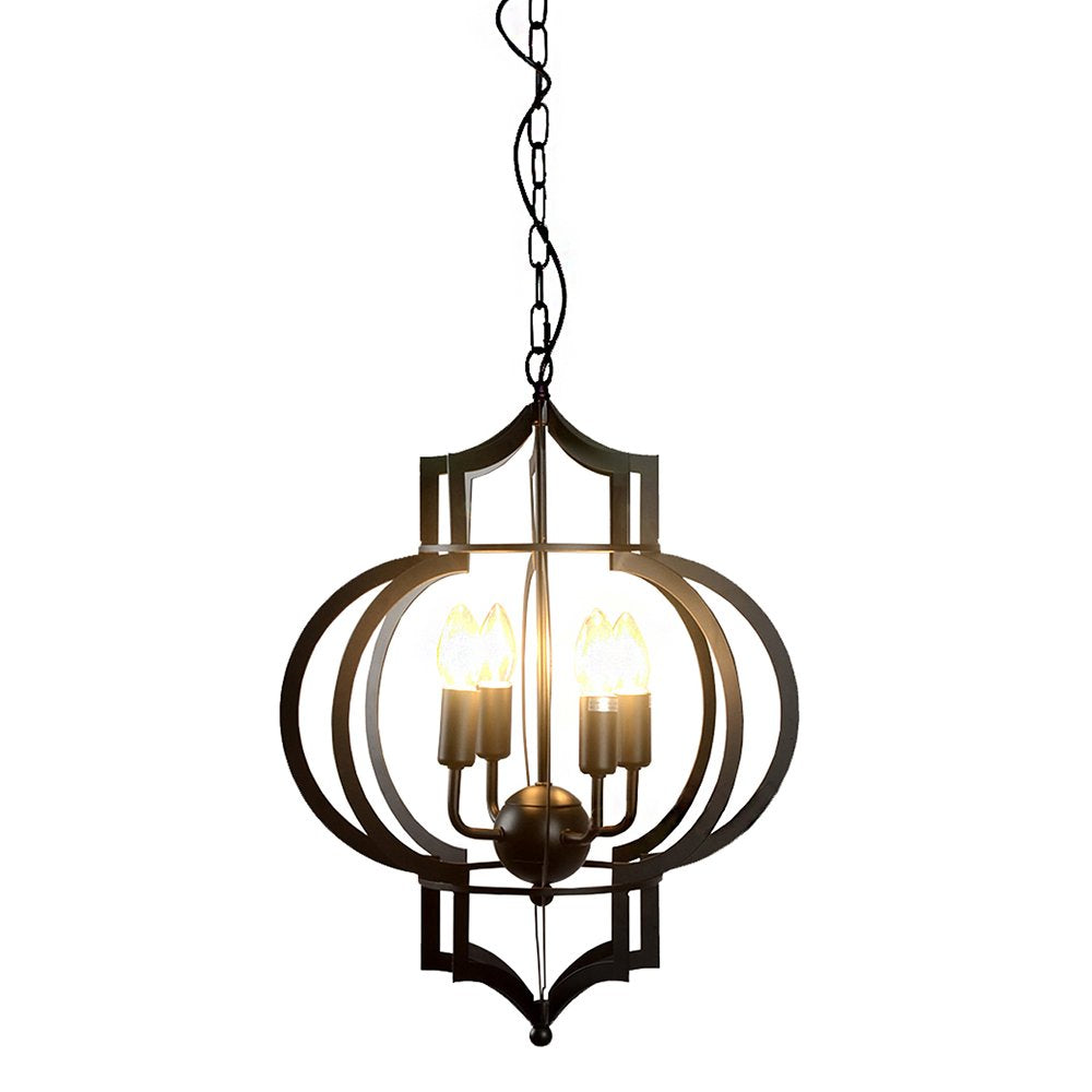 Warehouse Of Tiffany 4-Light Addison Chandelier, 17&quot; Black Metal Lighting Fixture
