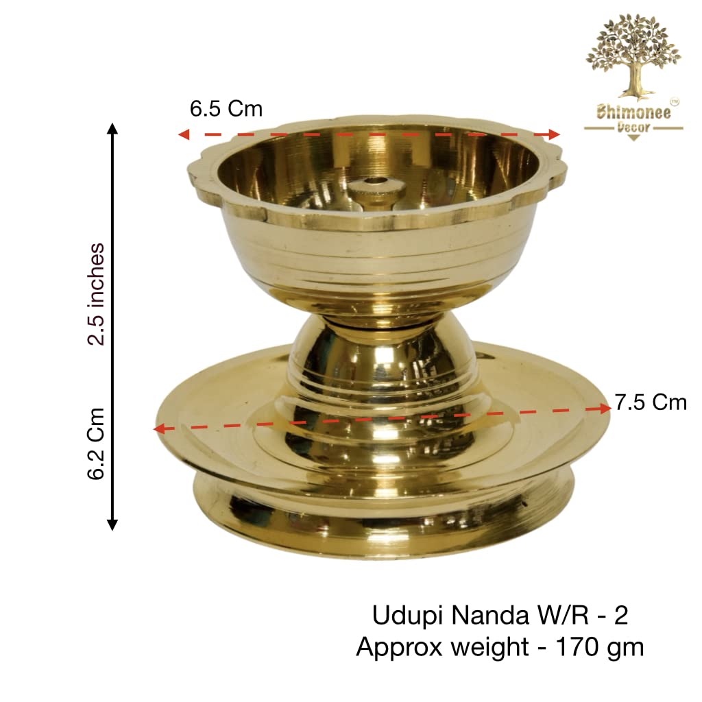 Bhimonee Decor Pure Brass Udupi Nanda Table Diya, 2.5 inches , brass, Pack of 1 pc