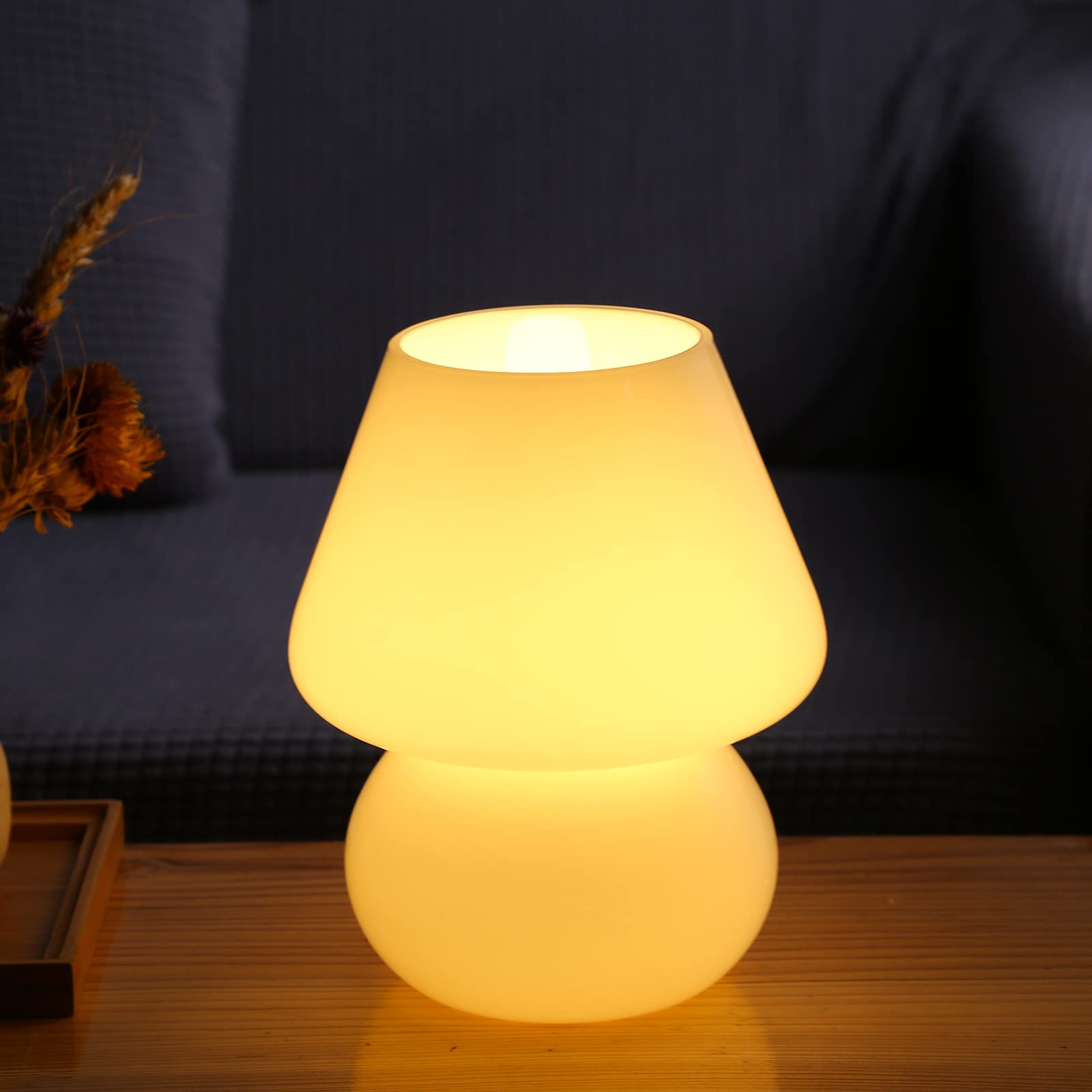 BSOD Glass Mushroom Table Lamp - Matte White, Cute Small, Vintage Style, Model Bsod-SW-Lamps007, Ideal for Home Decor and Gifts