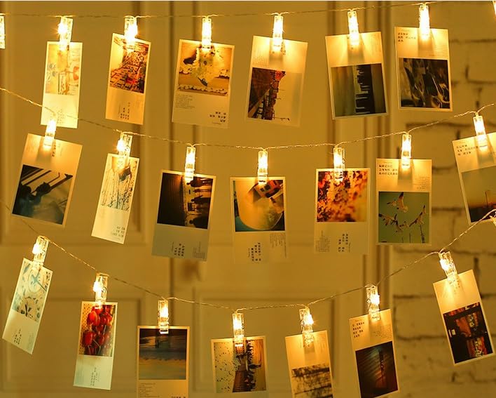 Magnoloran Led Photo Clip Remote String Lights, 40 Leds Fairy Twinkle String Lights, Wedding Party Home Decor Lights For Hanging Photos, Cards And Artwork (14 Feet, Warm White)