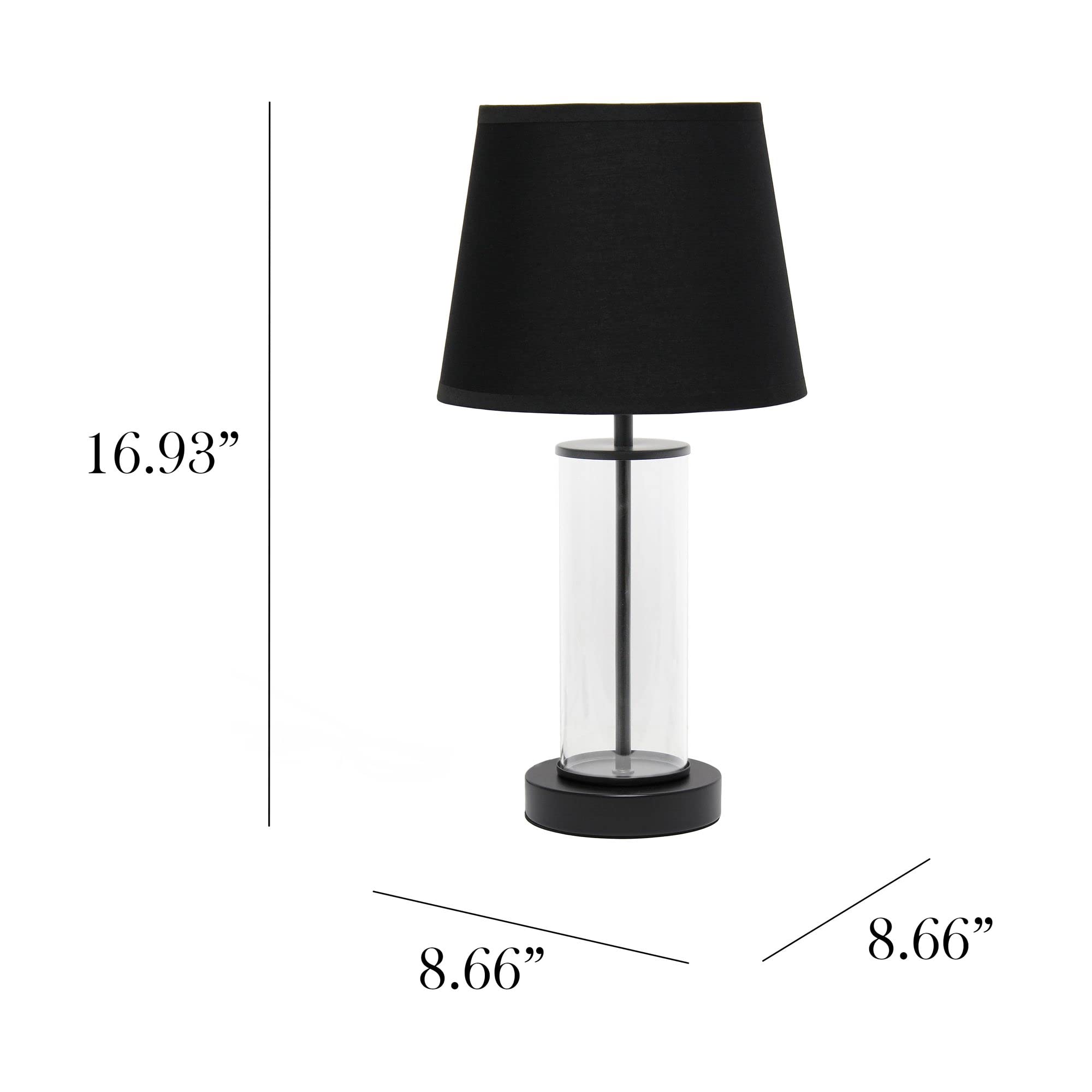Simple Designs LT2081-BOB Coastal Bedside Table Lamp, Black Base, Black Shade, Glass, 8.66inL x 8.66inW x 16.93inH