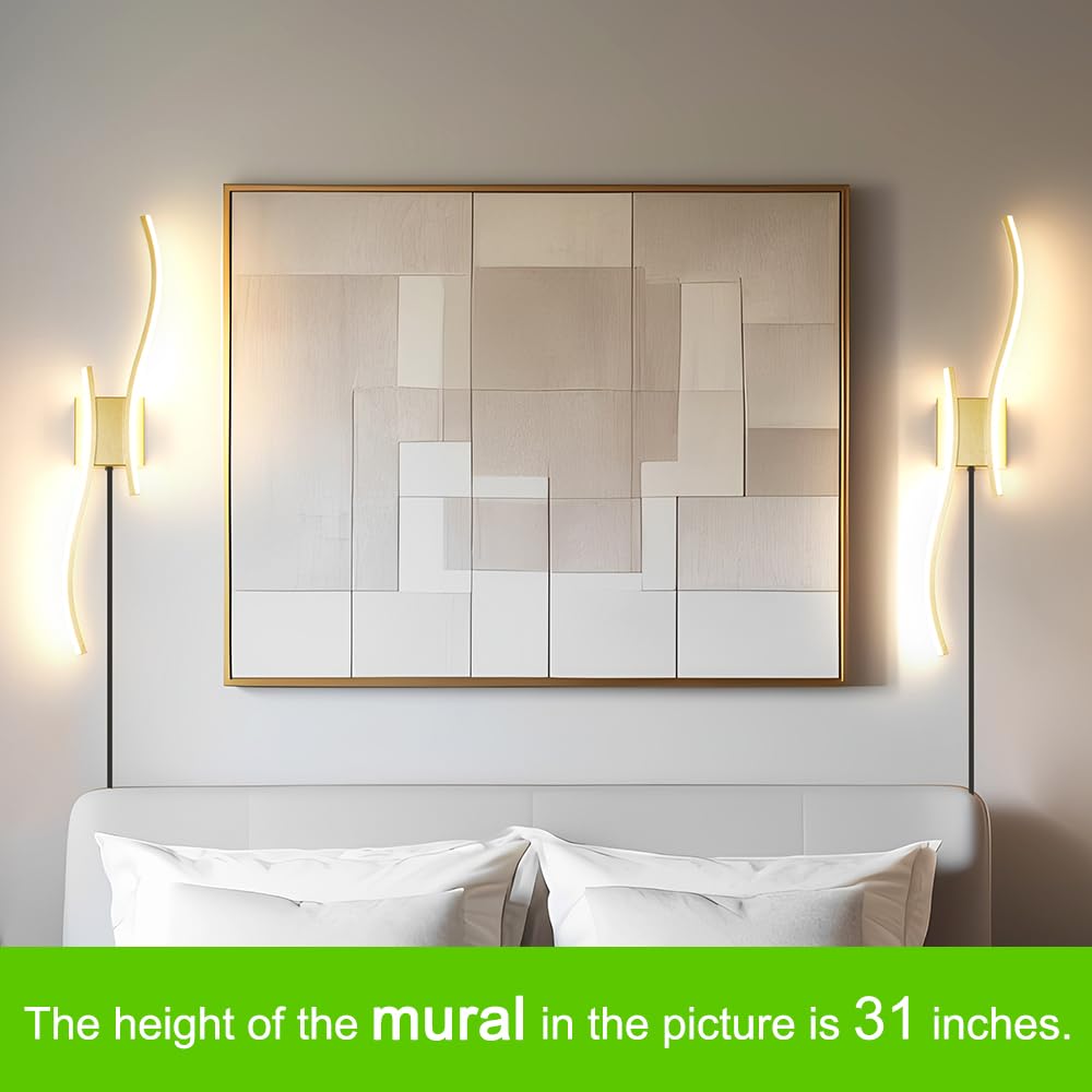 Daunton Wall Sconce Set of 2, Gold Dimmable LED Light, 27.5in Plug-in ...