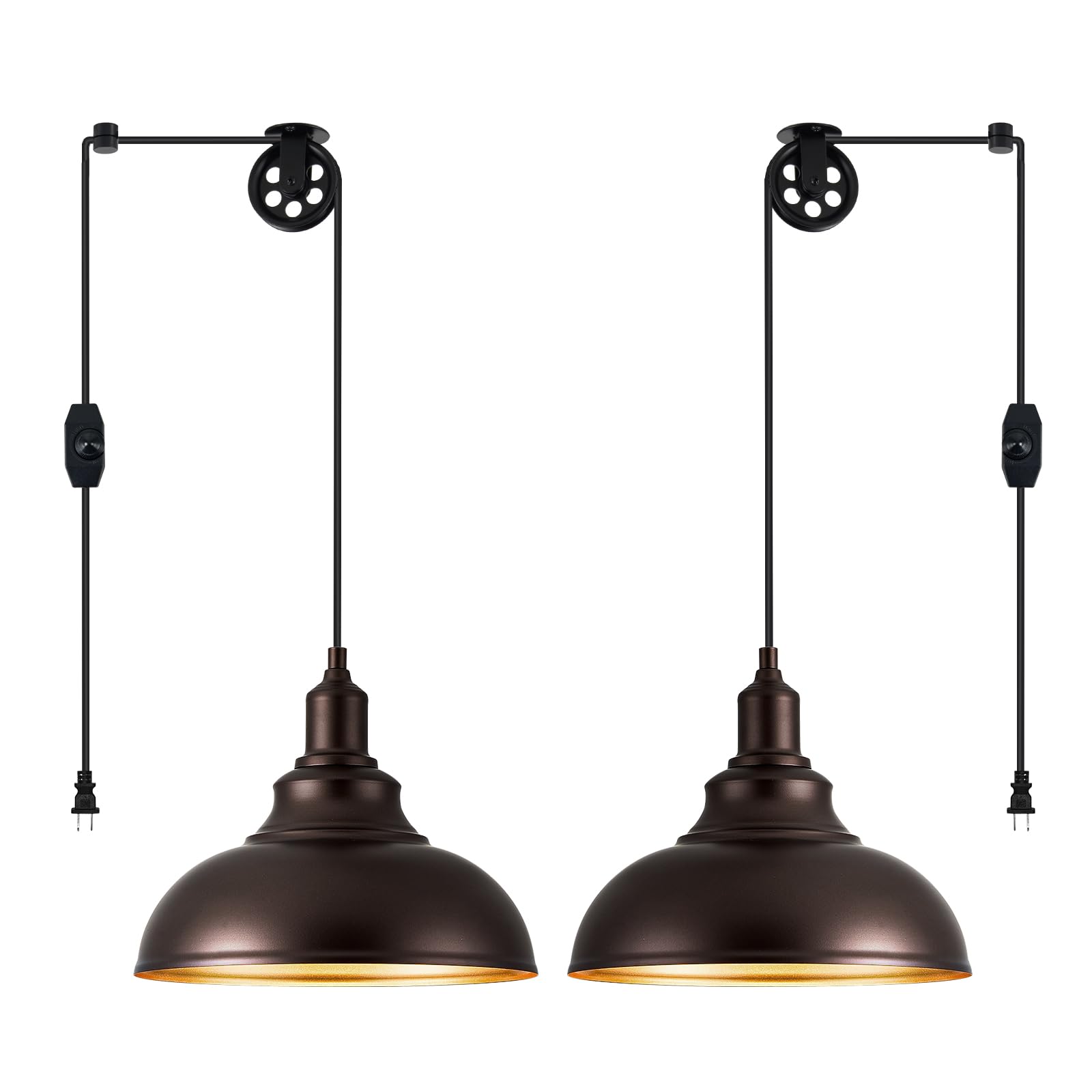 ALAISLYC Oil Rubbed Bronze Pendant Light, 2 Pack, Dimmable, Adjustable Pulley, Metal Hanging Lamps for Living Room, Kitchen, Bedroom