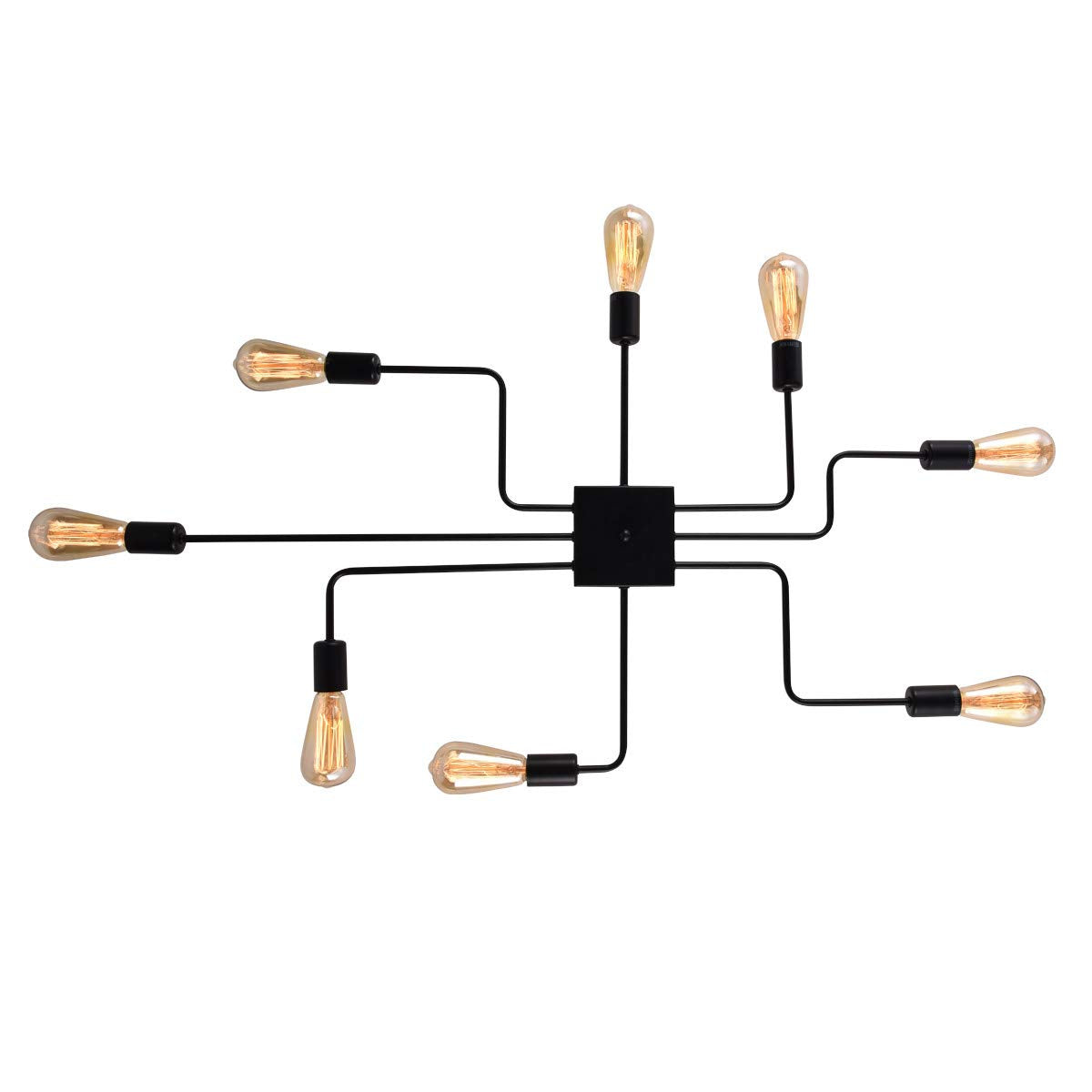 mirrea Modern Industrial Semi-Flush Mount Metal Ceiling Lighting for Rectangular Room 8 Lights (Black Painted)