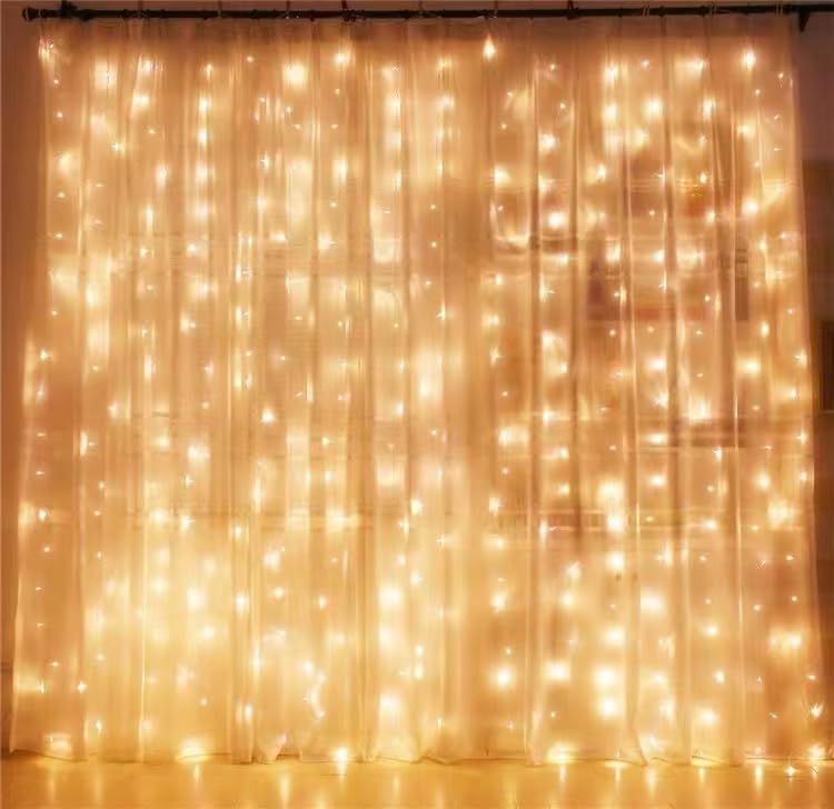 Generic 200 Led Warm White Curtain Light For Party/Wedding/Festival/Christmas,Window Blinking String Light For Bedroom/Living Ro