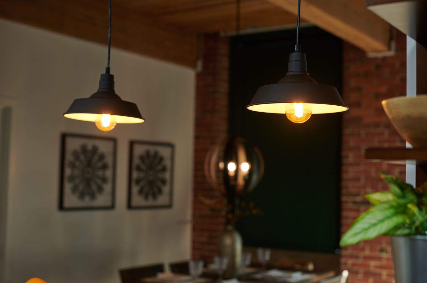 LEDVANCE SYLVANIA Vintage Pendant Light Fixture, 12 in, Antique Black, 1x 8.5W A19 LED Bulb Included, Dimmable, Model 60053