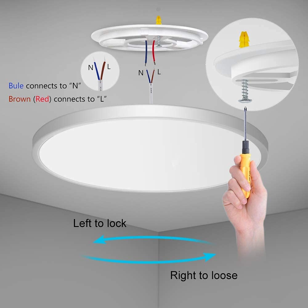 inShareplus LED Flush Mount Ceiling Light 24W Warm White 12 Inch Plastic 3200LM for Bathroom Kitchen Bedroom Living Room