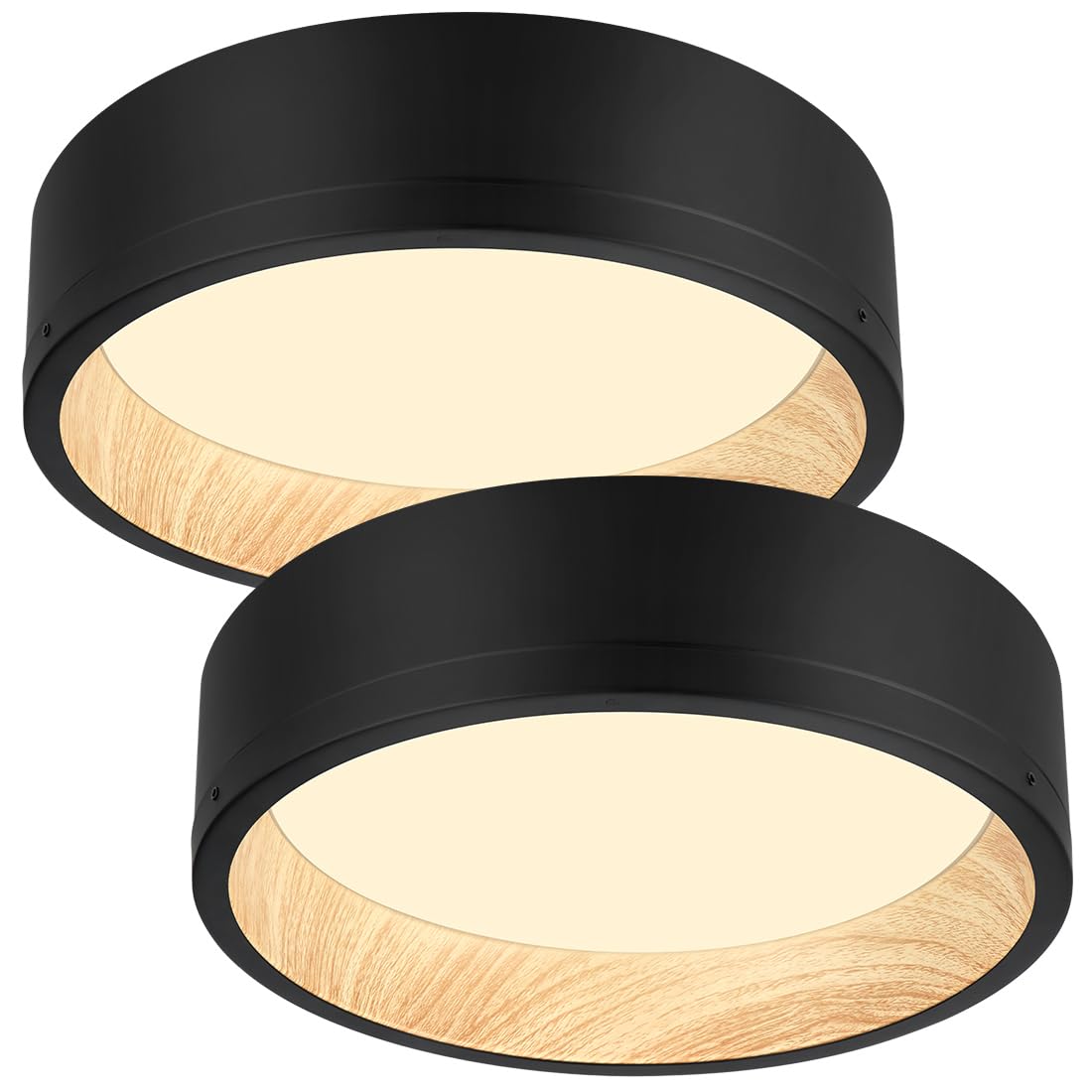 DAKASON 2Pack Black Ceiling Light Flush Mount, Modern LED Ceiling Light Fixture Dimmable with Metal Frame and Wood Painting, 12.