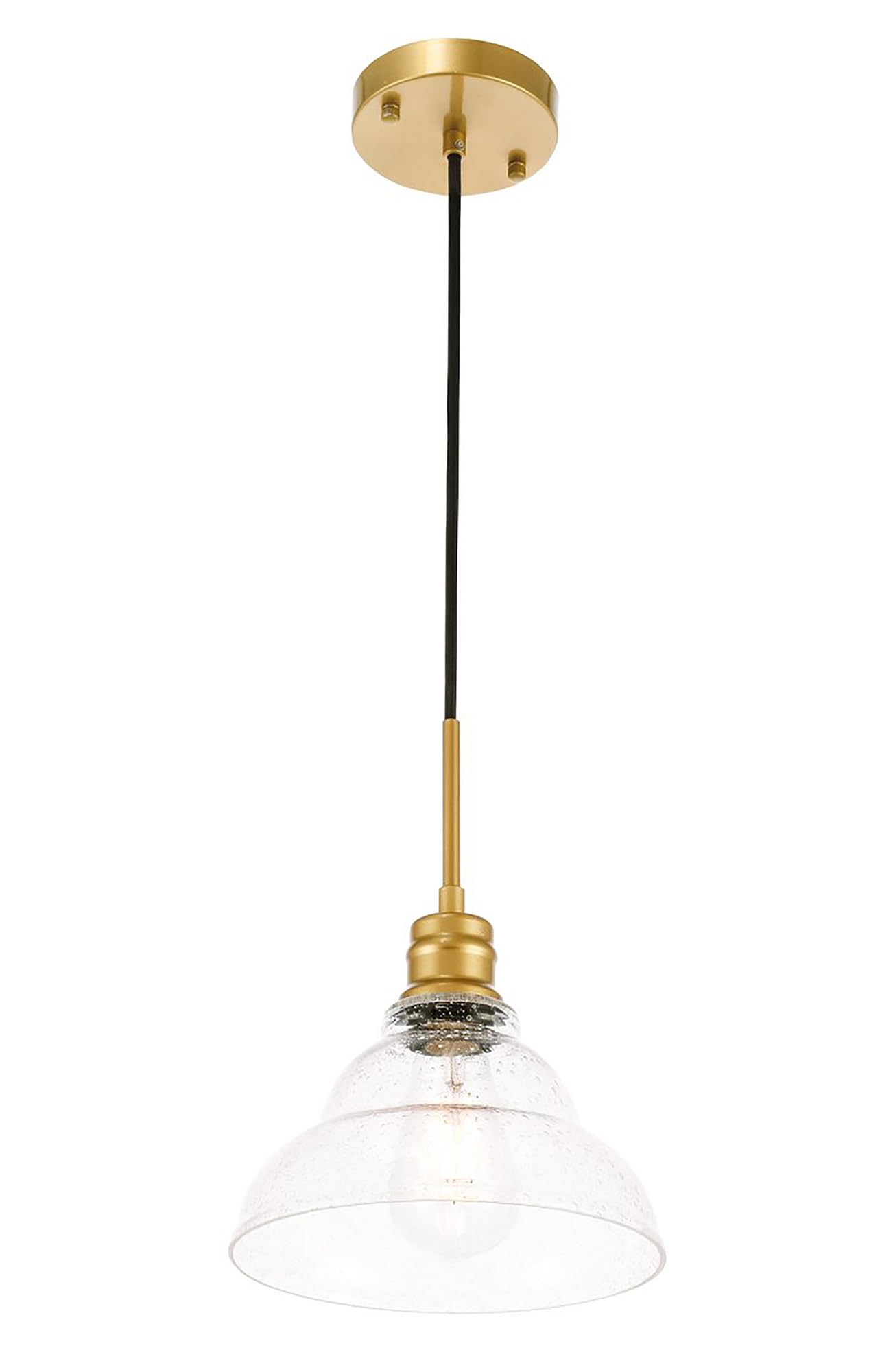 Living District Brass Ceiling Pendant Light With Clear Seeded Glass, 1-Light Modern Design