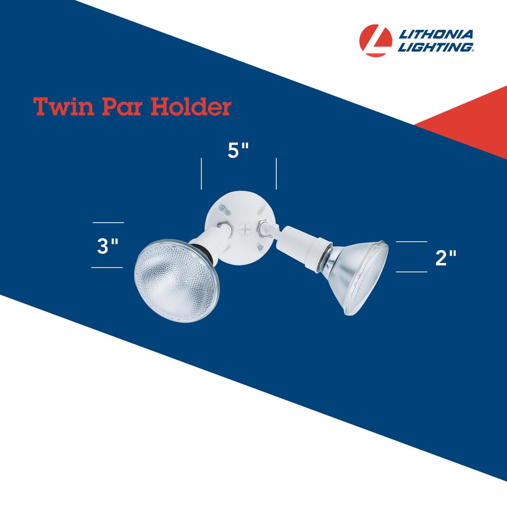 Lithonia Lighting Ofth 300Pr 120 Wh Cp6 M4 Adjustable Twin Par Outdoor Flood Light Holder For Backyard Lighting, Safety And Security, 120 Volts, Uses 2 Lamps Up To 150W (Not Included), White (6-Pack)