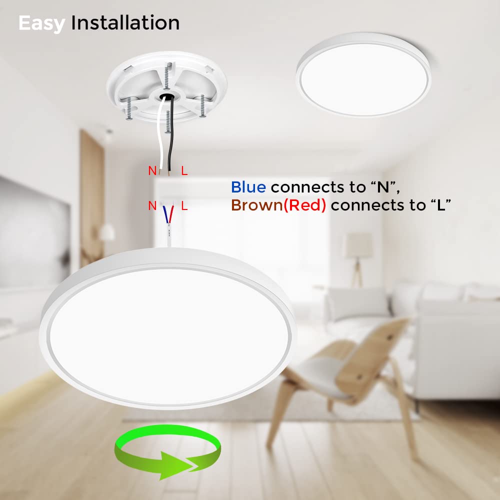 Inshareplus 7Inch Led Ceiling Light Fixture, 12W Daylight White, Ultra-Thin Design, Model Lv180, 1500Lm For Bedroom, Kitchen, Office