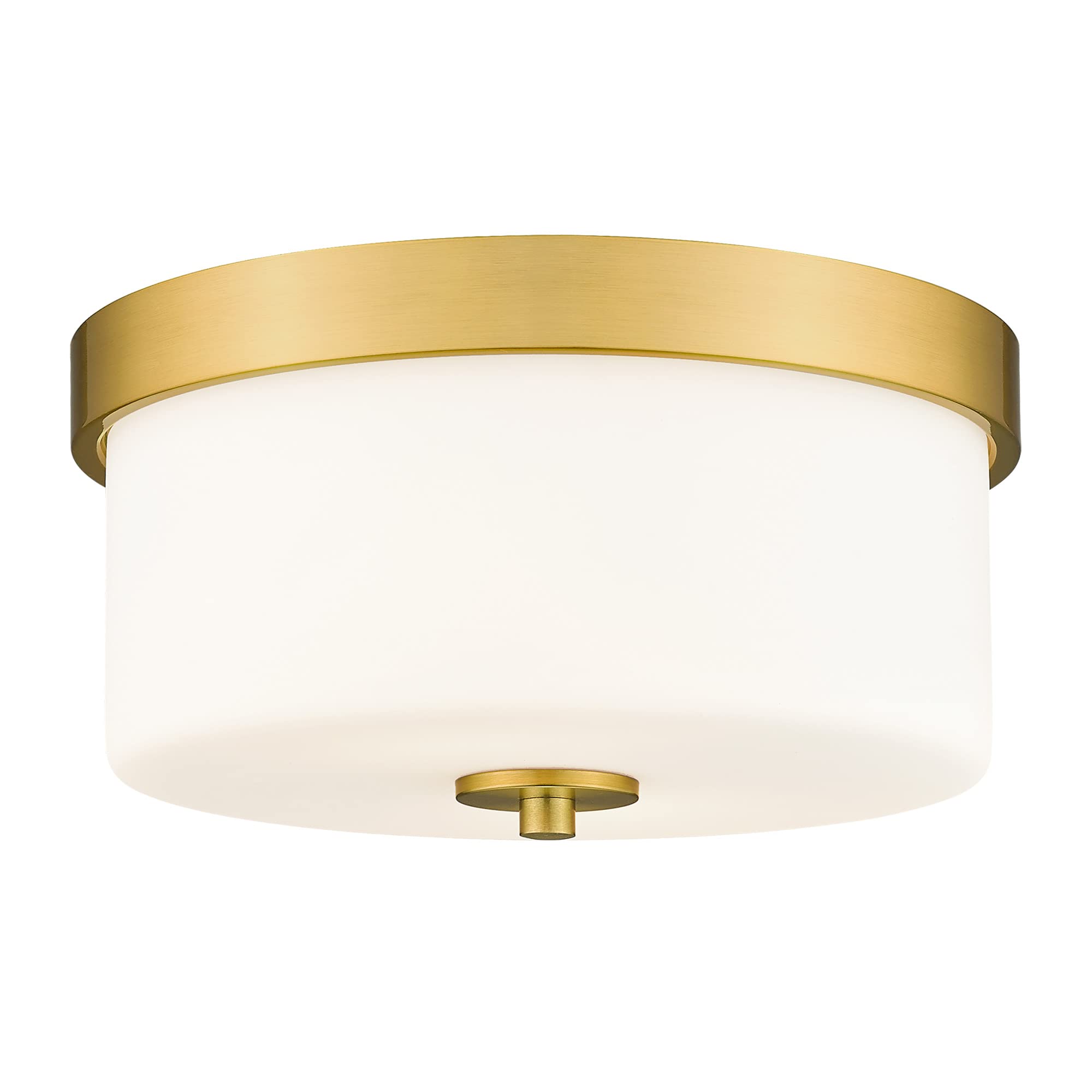 Emak 11&quot; Brushed Gold Flush Mount Ceiling Light Fixture With Milk Glass Shades - 2-Light