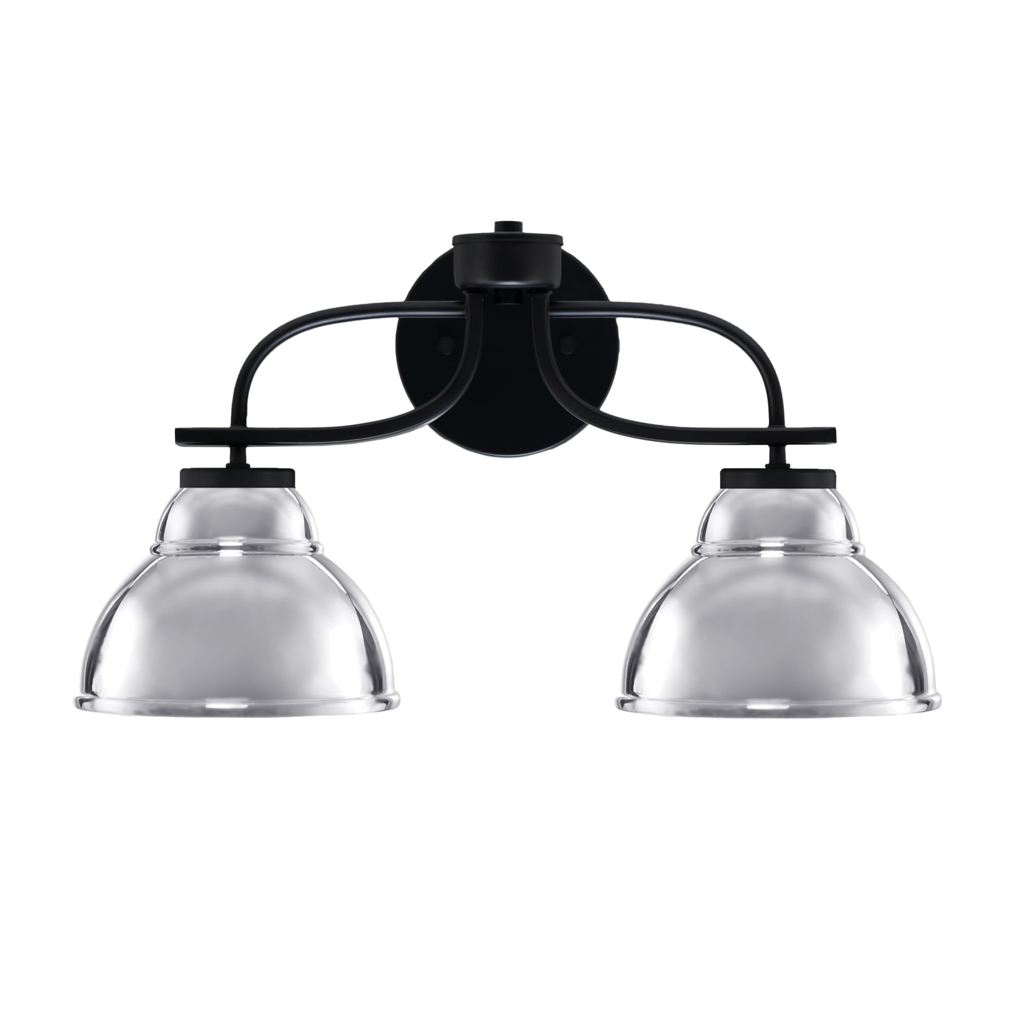 Cavella 2 Light Bath Bar In Matte Black Finish With 7" Chrome Double Bubble Metal Shades