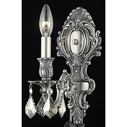Elegant Lighting Royal Cut 1-Light Wall Sconce, Pewter Finish, Smoky Golden Teak Crystals, Model 9601W5PW-GT/RC, 5in Size