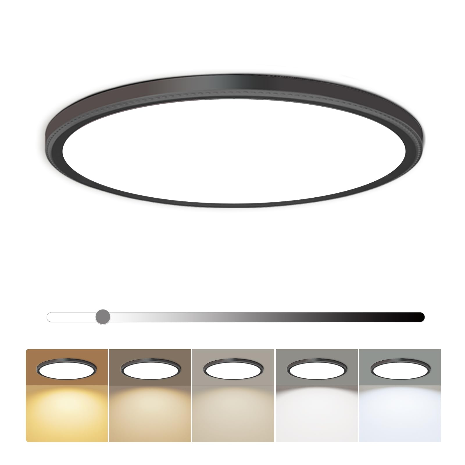 hunhun 16 Inch Dimmable LED Ceiling Light 4800LM Round Fixture 5 Color Temperatures Slim Black Model HH-TGXXD-16IN-1P-B