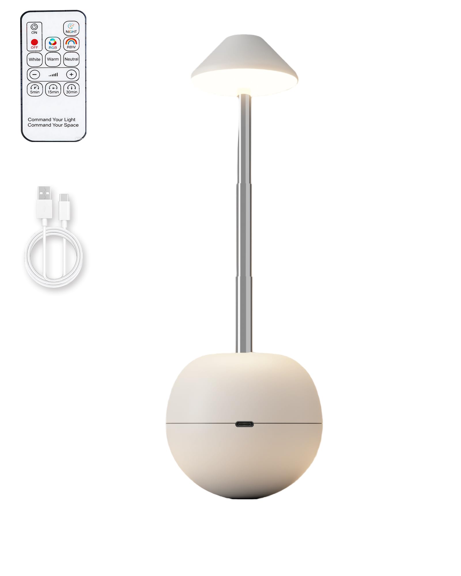 Tumbler Table Lamp with Remote, Cordless Touch Bedside Lamp, Rechargeable USB Small Lamp for Nightstand, Multiple Colors Dimmabl