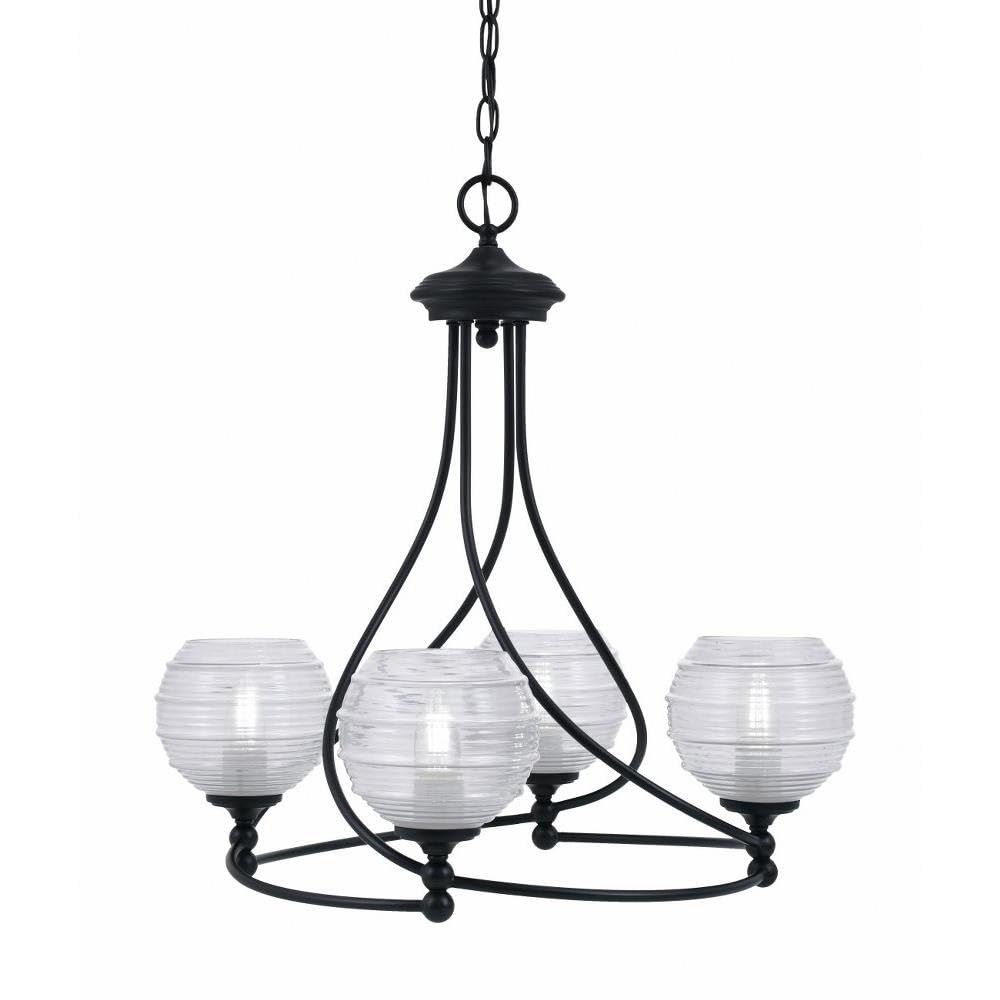 Toltec Lighting 904-MB-5110 Capri - 4 Light Uplight Chandelier-22.75 Inches Tall and 22.75 Inches Wide, Finish Color: Matte Black, Glass Color: Clear Ribbed