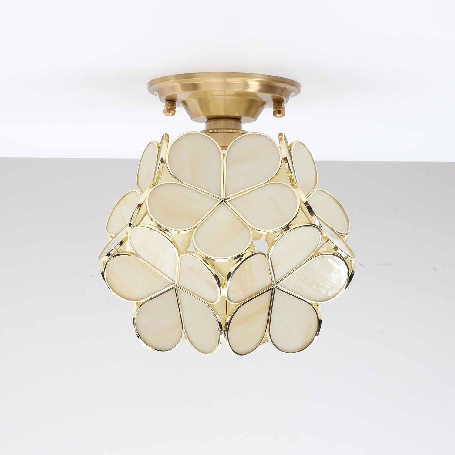 Bieye L10902 Flower Petals Tiffany Style Stained Glass Close To Ceiling Light, 8-Inch Wide (Cream)