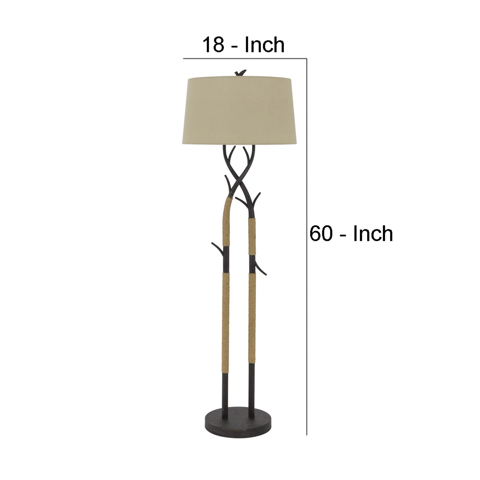 Benzara 60 Inch Metal Floor Lamp, Dimmer, Tree Branch Base, Black, Model BM272216